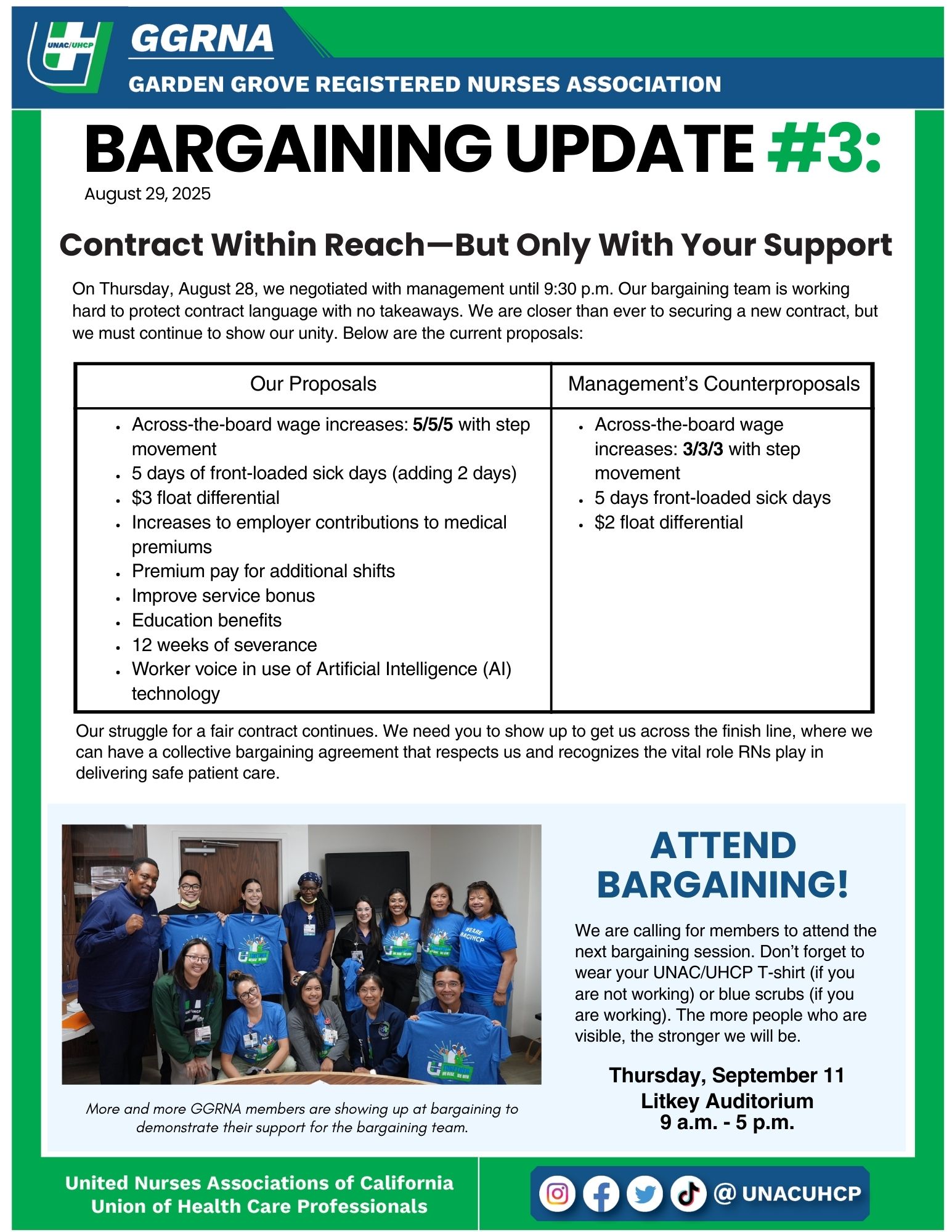 Bargaining update showing current proposals