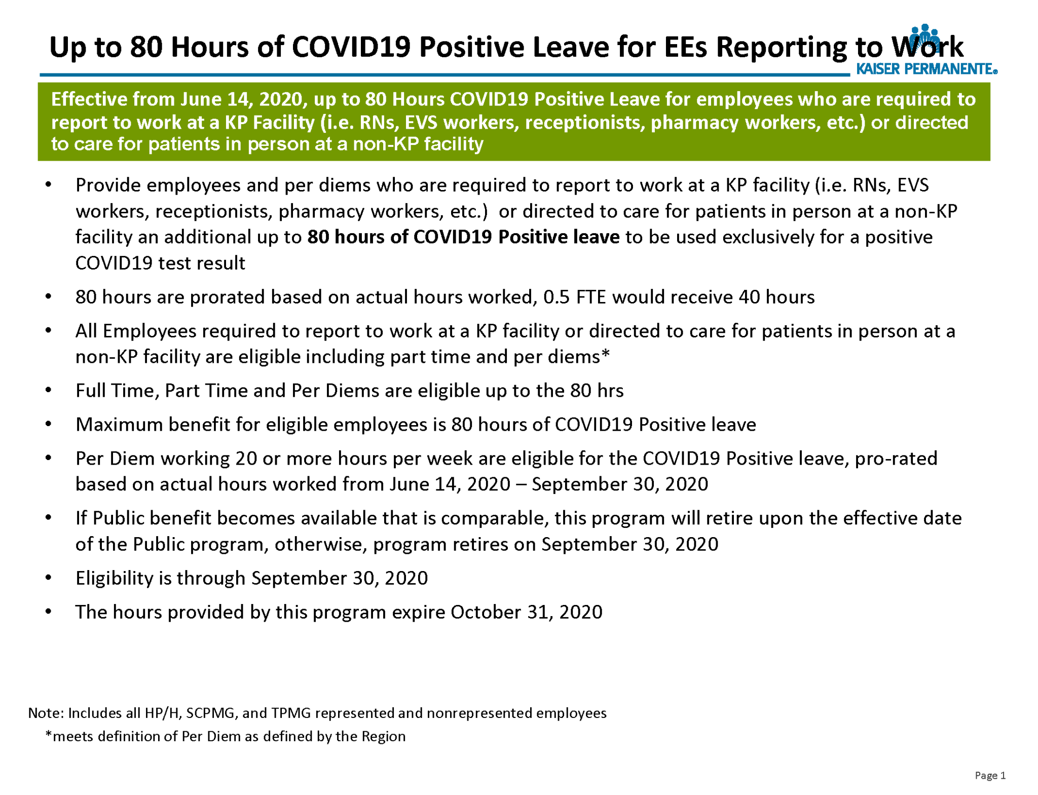 COVID19 update Kaiser Permanente Employee Benefit Reinstatement, July 9, 2020 UNAC/UHCP