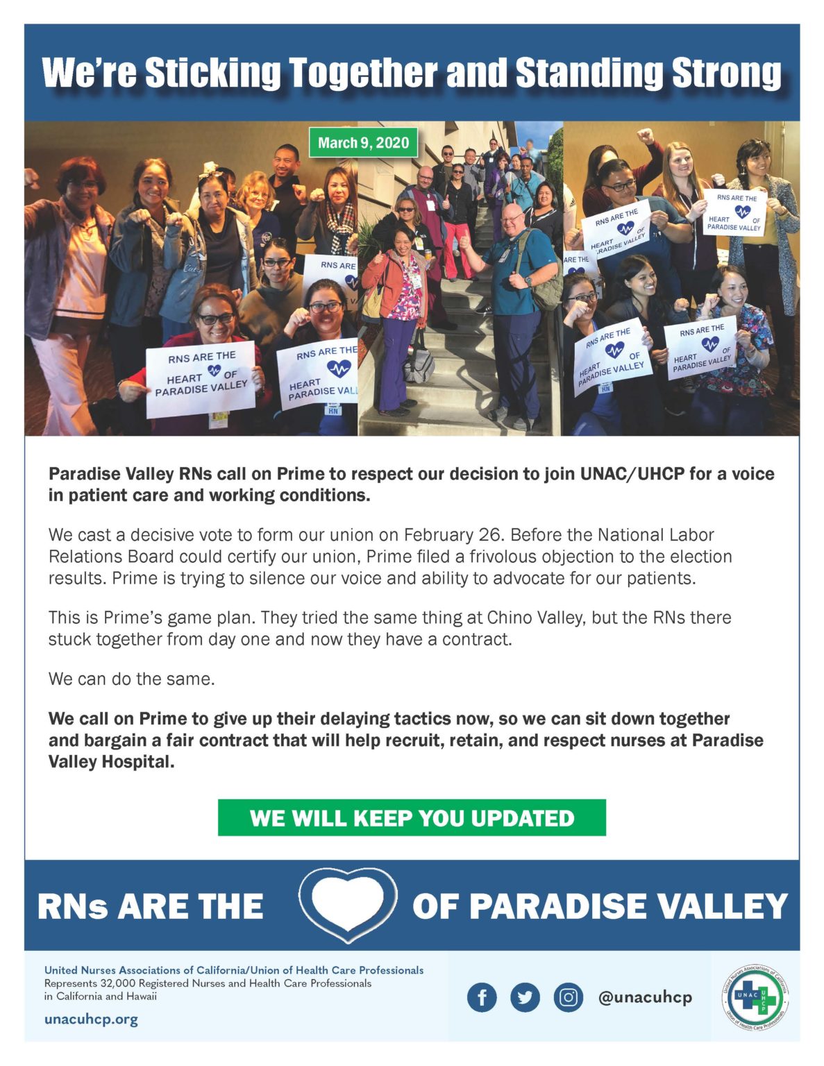 Paradise Valley RNs are Sticking Together UNAC/UHCP